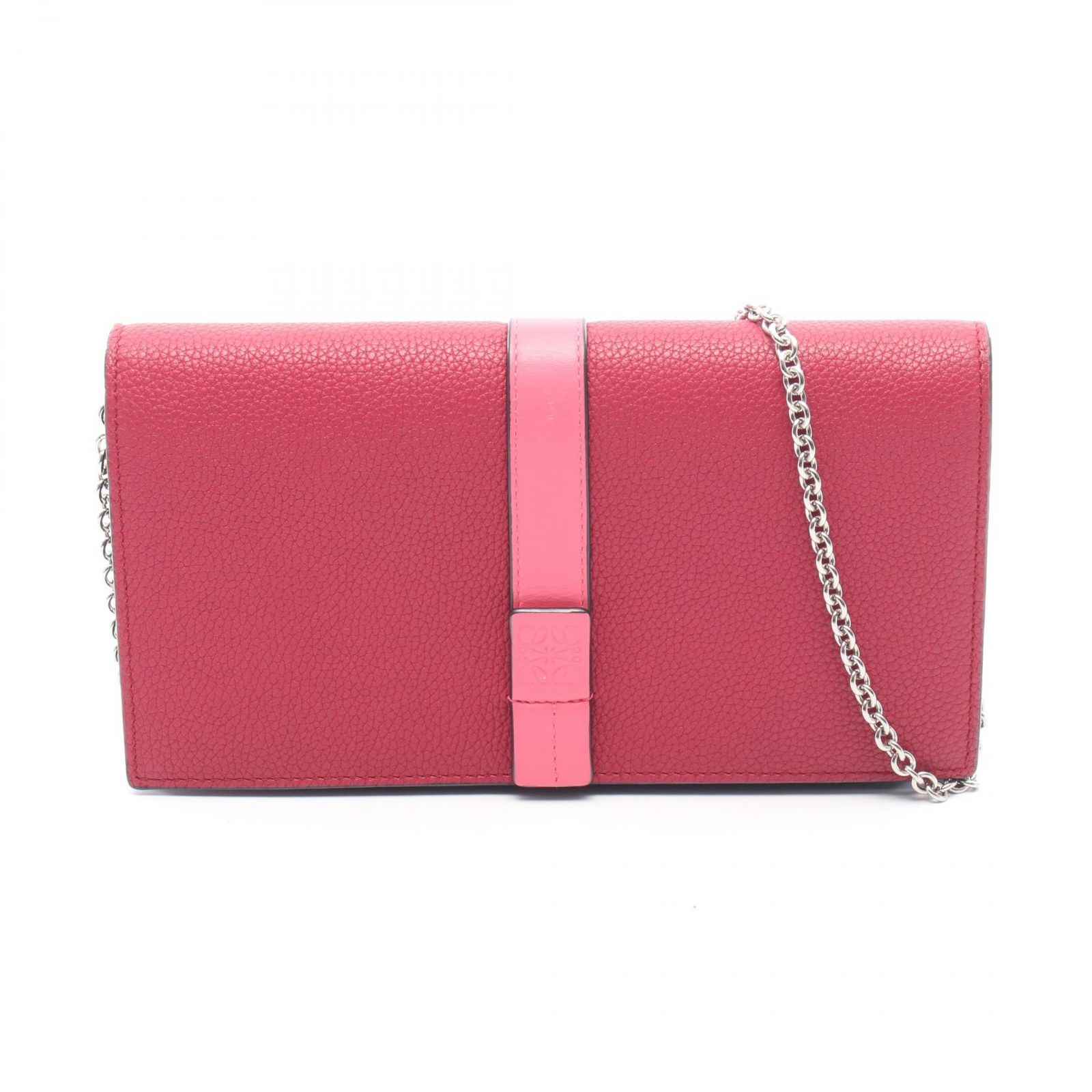 ロエベ LOEWE ショルダーバッグ WALLET ON CHAIN 124.12.U51 ローズ レザー アナグラム チェーンウォレット レディース Used A