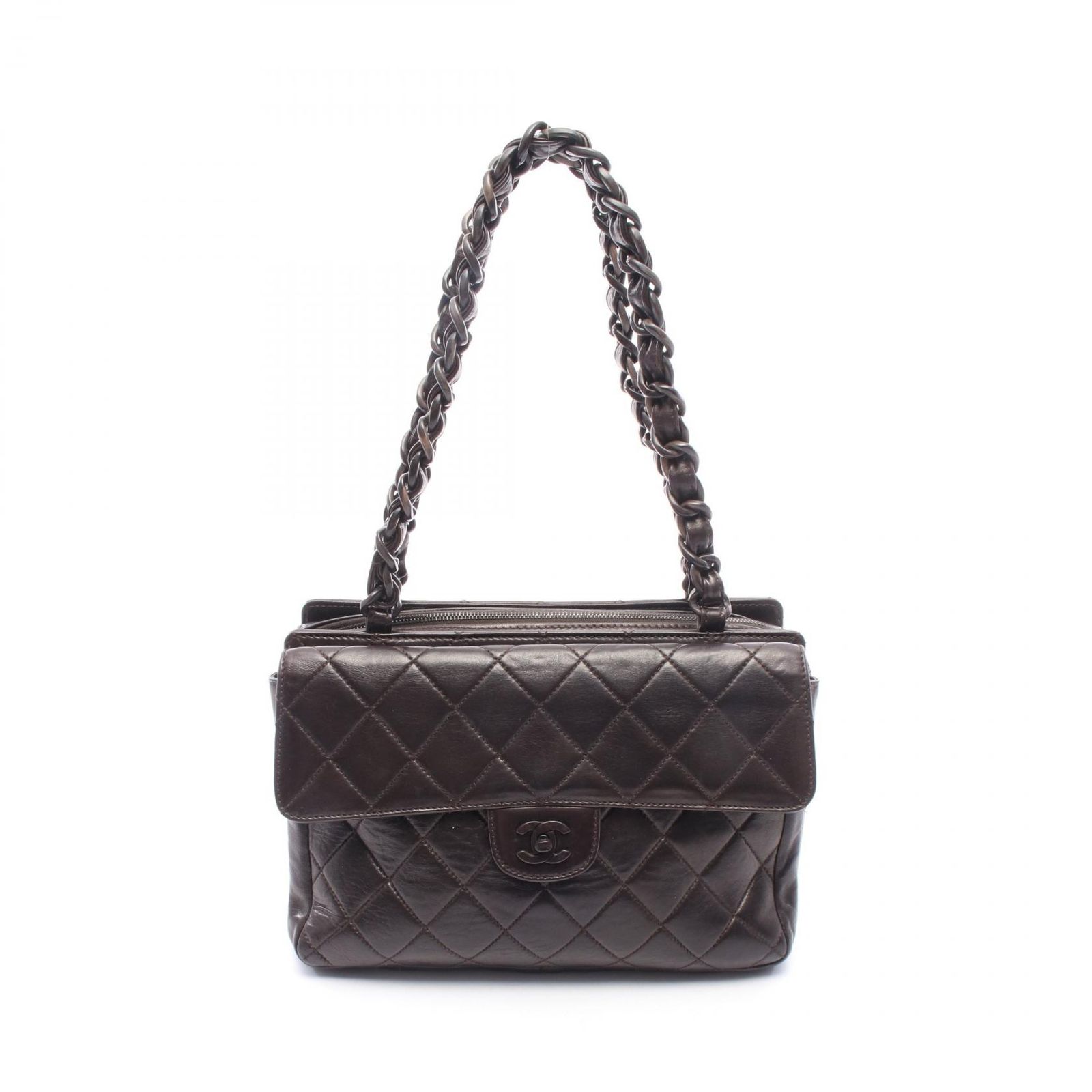 シャネル CHANEL トートバッグ マトラッセ プラチェーン ダークブラウン ラムスキン（羊革） マトラッセ プラチェーン トートバッグ レディース Used B
