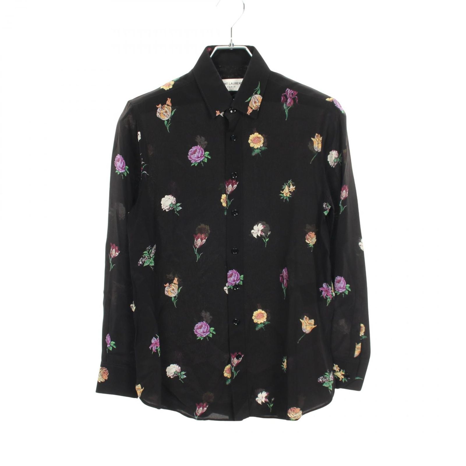 サンローランパリ SAINT LAURENT PARIS 花柄 長袖 シルク シャツ メンズ Used B