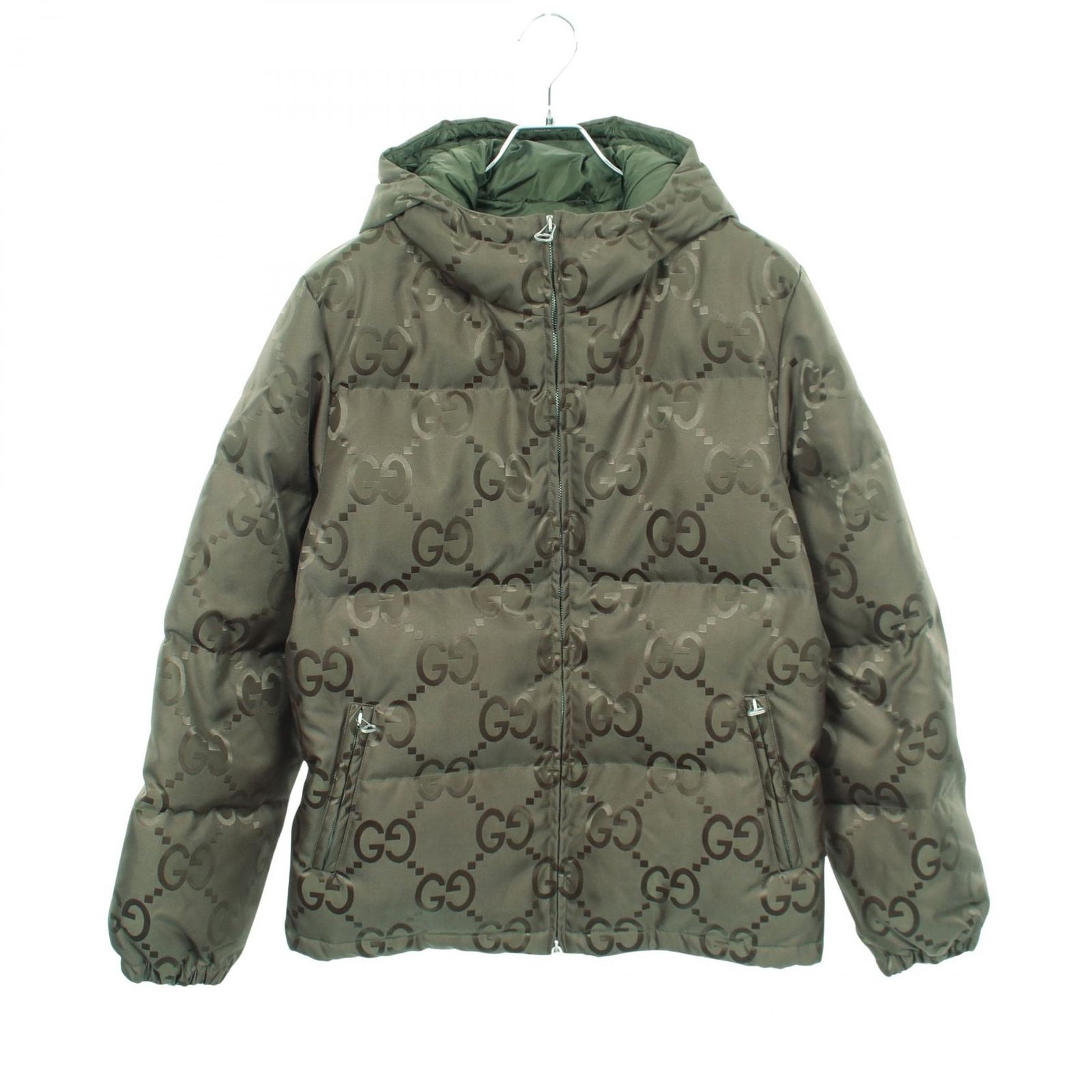 グッチ GUCCI ダウンジャケット ジャンボGG フード付き 698710 カーキ ナイロン ダウンジャケット ジャンボGG メンズ Used A