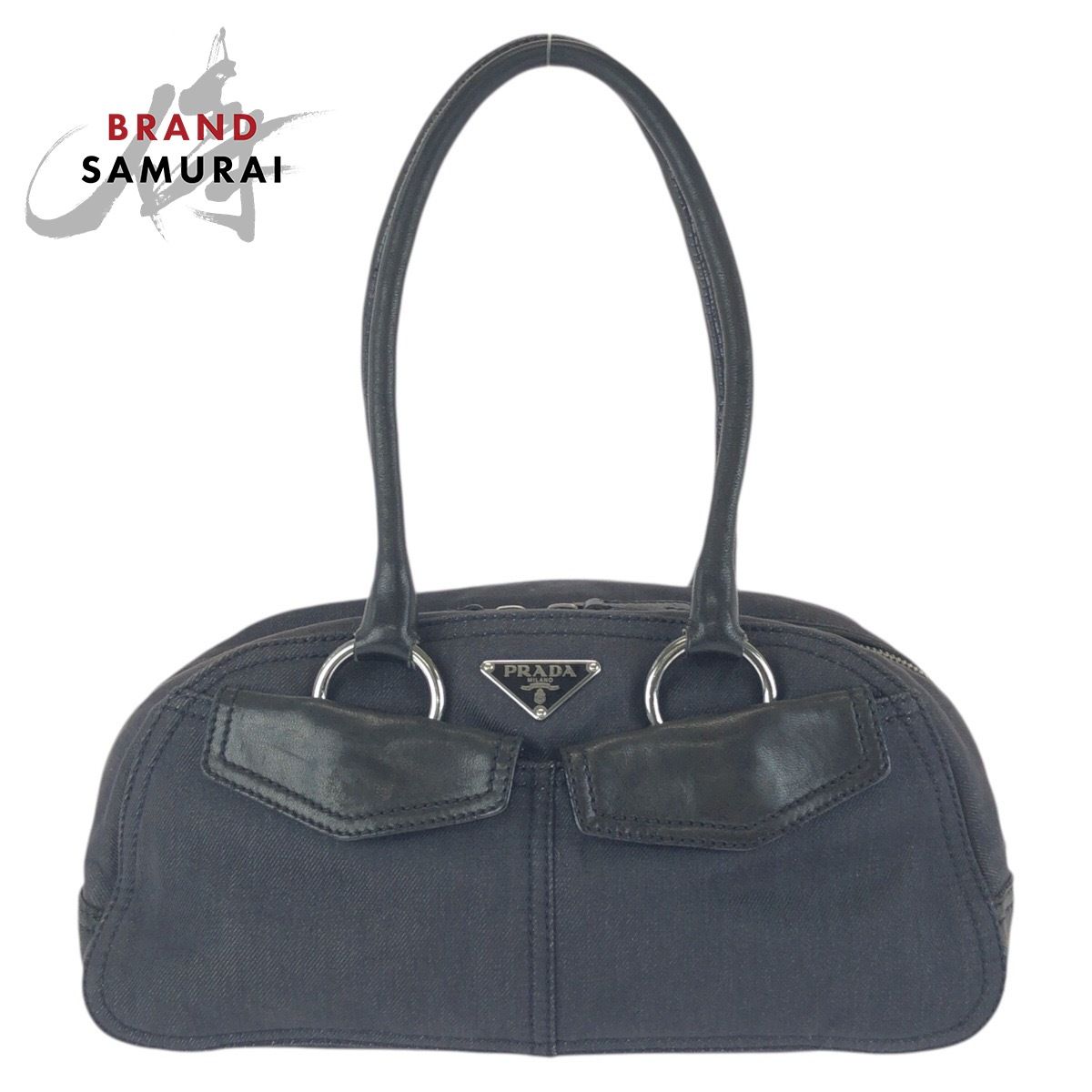 プラダ　トートバッグ/ショルダーバッグ　ヴィンテージレザー 美品 PRADA プラダ ヴィンテージ 三角ロゴプレート ブラック 黒
