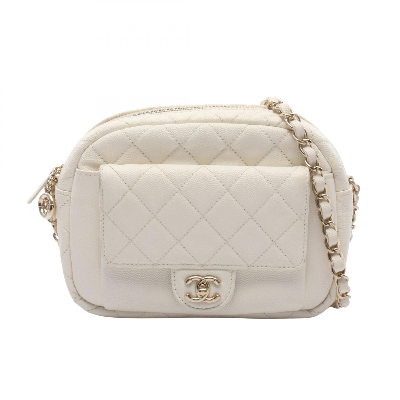 シャネル CHANEL ショルダーバッグ マトラッセ ミニ カメラバッグ ホワイト キャビアスキン(グレインドカーフ) マトラッセ ミニ カメラバッグ レディース Used B
