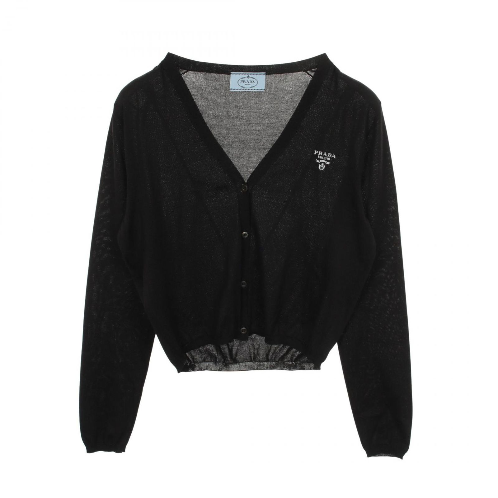 プラダ PRADA カーディガン ロゴ Vネック P25L07 ブラック シルク コットン カーディガン レディース Used A