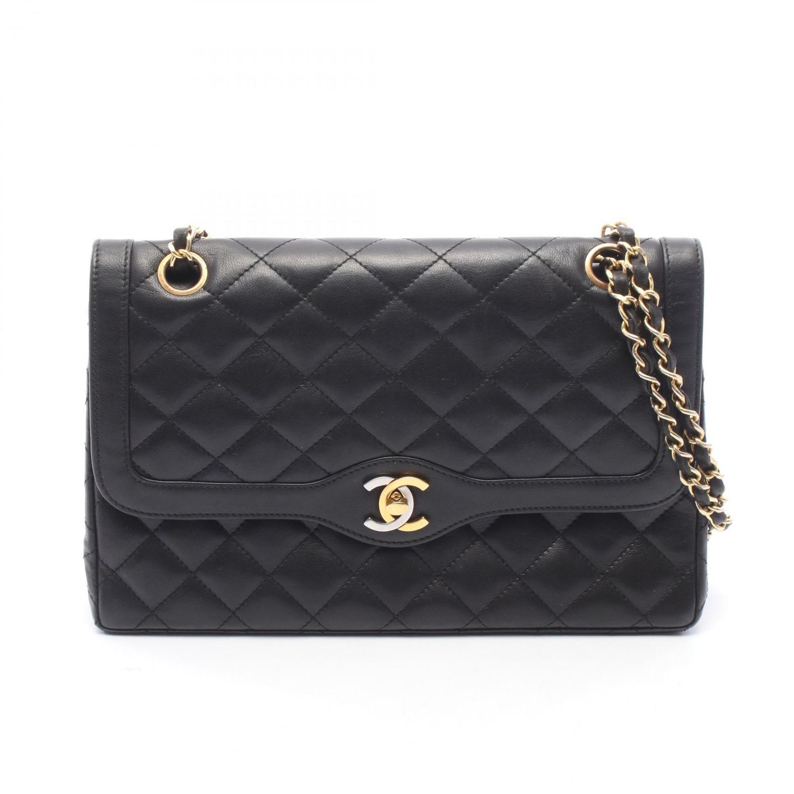 シャネル CHANEL ショルダーバッグ マトラッセ パリ限定 Wフラップ ブラック ラムスキン(羊革) パリ限定 マトラッセ チェーンショルダー レディース Used B