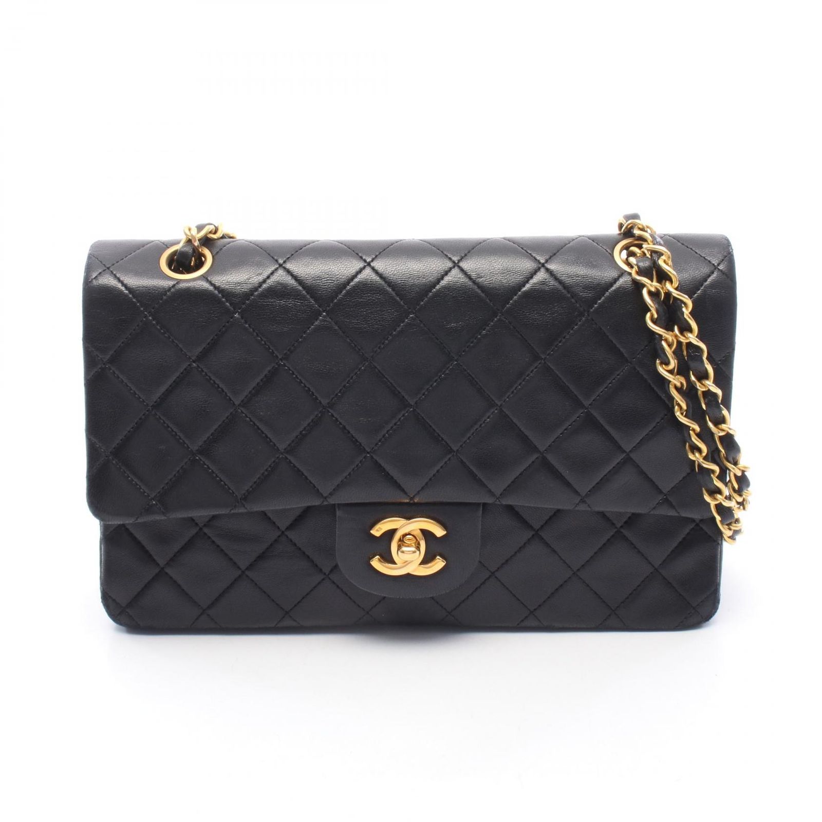 シャネル CHANEL ショルダーバッグ マトラッセ ブラック ラムスキン（羊革） マトラッセ ダブルフラップ チェーンショルダー レディース Used B