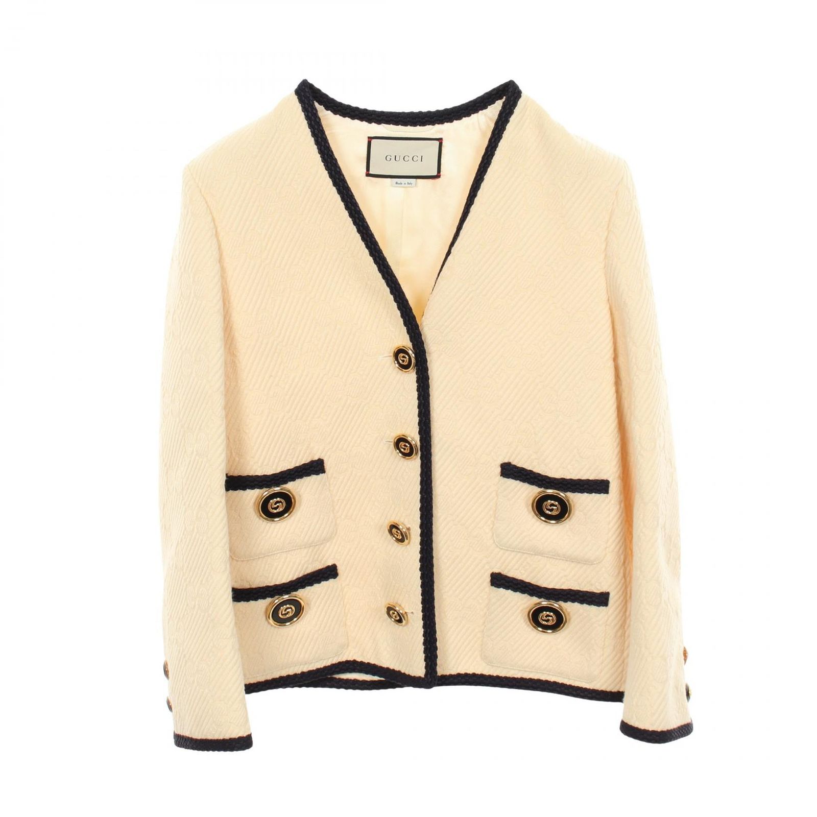 グッチ GUCCI ノーカラージャケット GGジャガード ウール シルク ジャケット レディース Used A