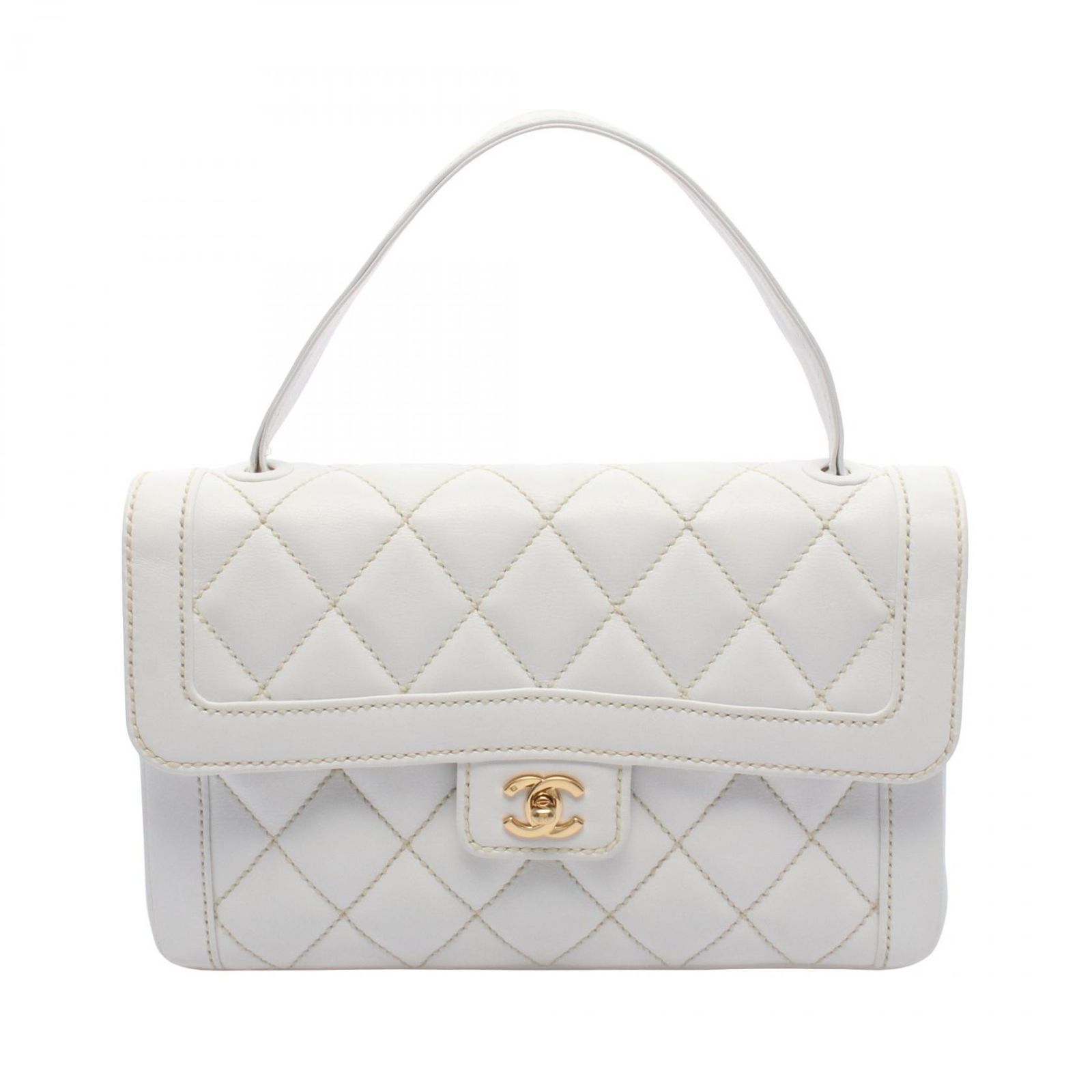シャネル CHANEL ハンドバッグ ワイルドステッチ トップハンドル ホワイト レザー ワイルドステッチ トップハンドルバッグ レディース Used A