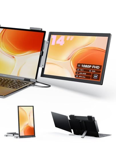 モバイルモニター 14インチ ノートPC用 延長モニター 14-16インチ対応 フルHD 1080P IPS パネル デュアルディスプレイ 90-270°回転 画面共有 プレゼン用 ケーブル1本 接続簡単 Windows Mac (M1/M2 37aa2914
