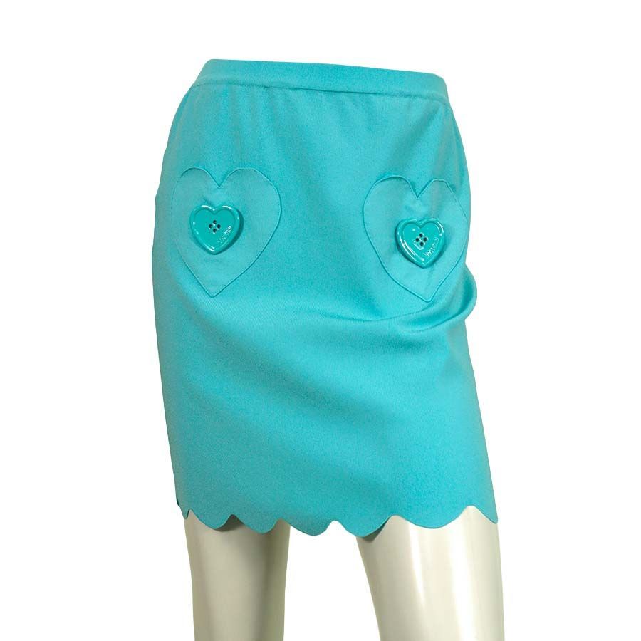 【 定価¥99,000の90%OFF 】MOSCHINO COUTURE【 モスキーノクチュール 】【レディース】ハートポケットスカラップヘムレーヨンニットミニスカート/コバルトブルー【サイズ42】【イタリア製】