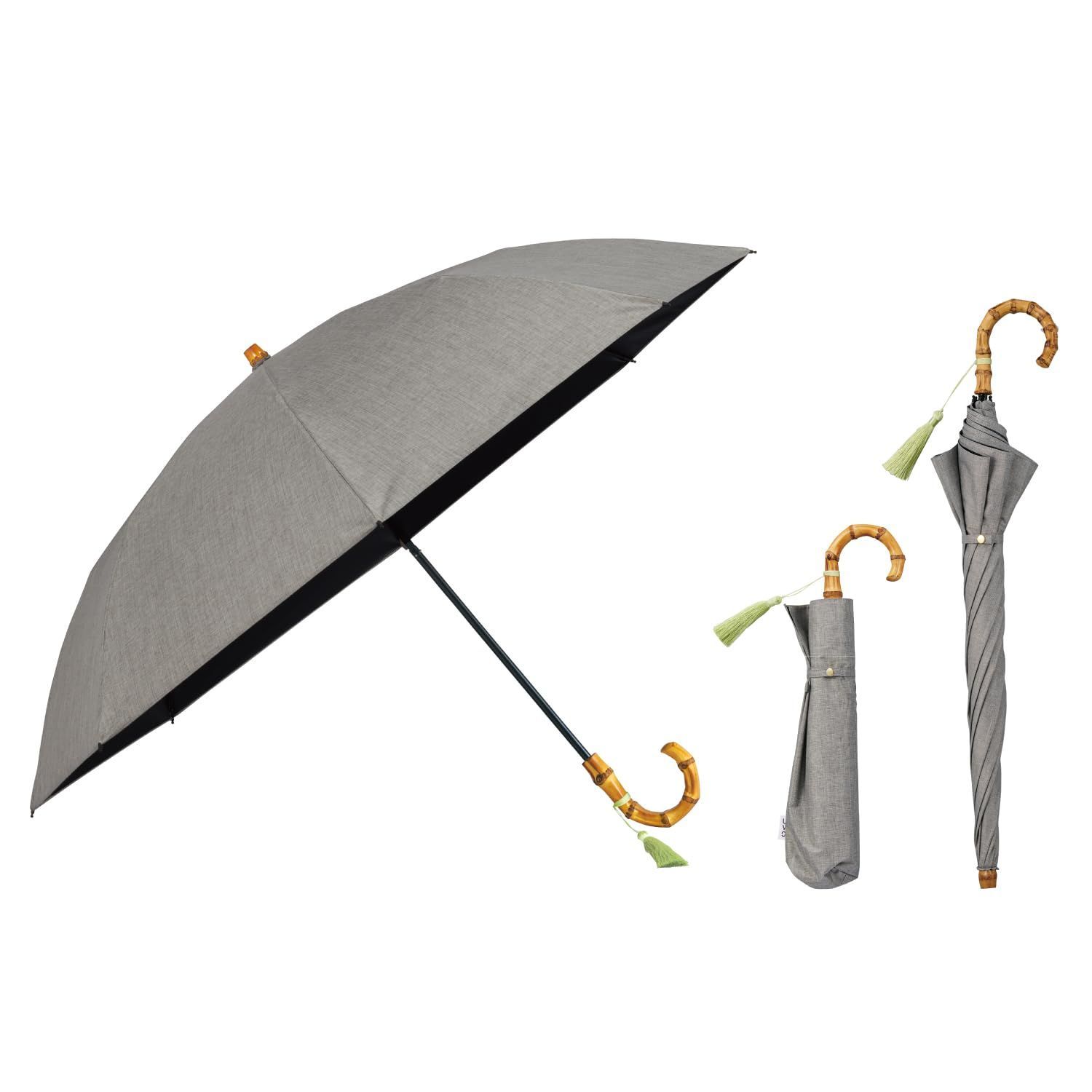 【人気商品】最強の日傘 UVO(ウーボ) 2段折 55cm 無地タッセル ミニ グレー(限定色) ≪遮熱/遮光率100%/UVカット率100%/UPF50＋/晴雨兼用≫ 折りたたみ傘 親骨55cm レディース バンブー Wpc 長折兼用 UV102TSL02F
