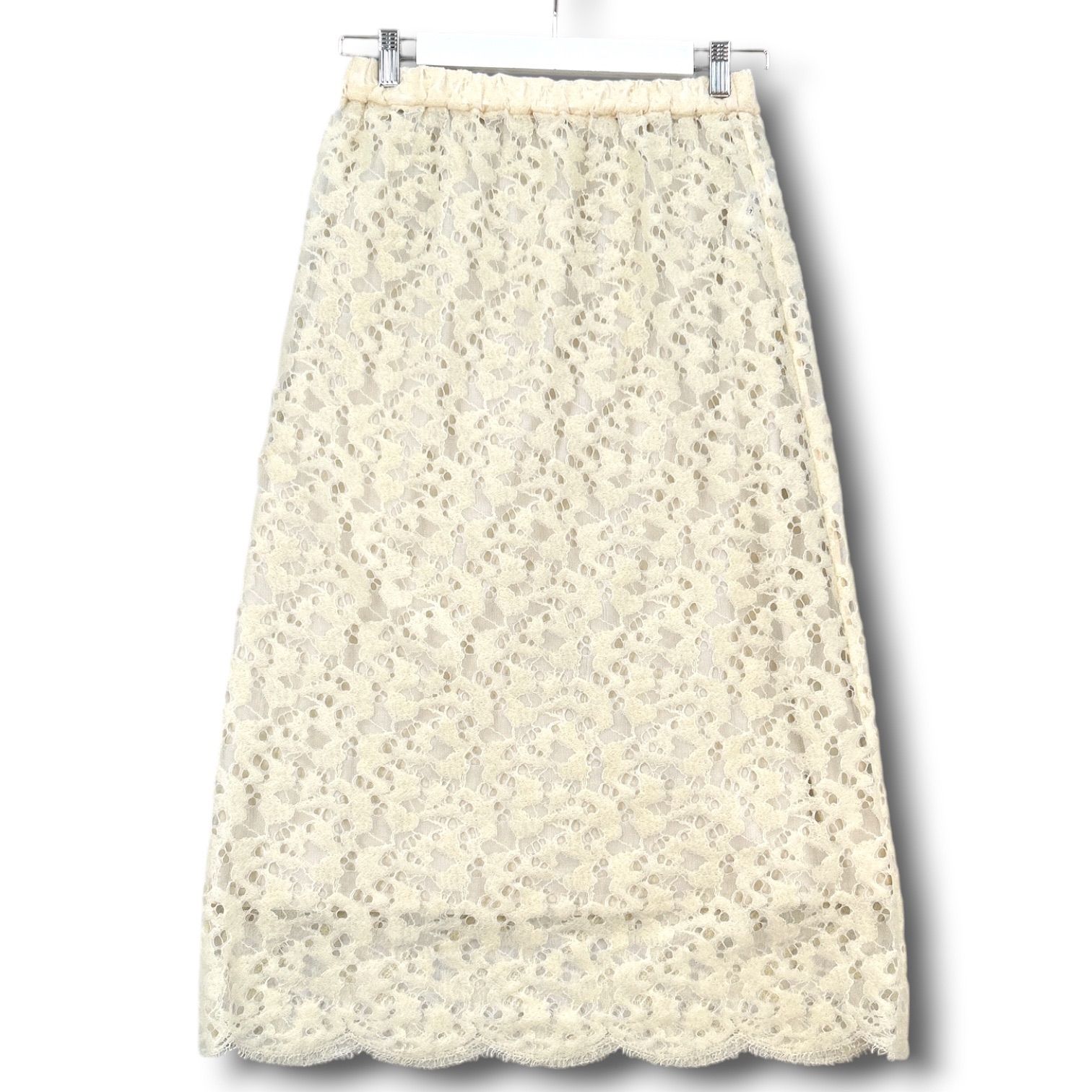 IENA イエナ Fluffy Wool レーススカート ペチコート付き ロングスカート ウエストゴム レイヤード シアー 白 ホワイト フリーサイズ レディース 通年 ゴーゴー古着セントラルパーク名古屋店 22 No.久1886
