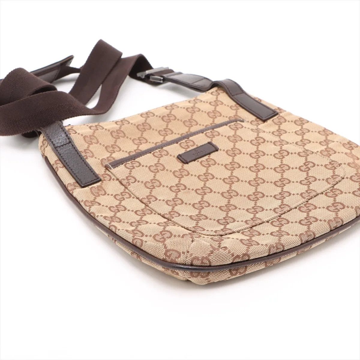 GUCCI グッチ ブラウン ベージュ GGキャンバス /レザー 122793 ショルダーバッグ メッセンジャーバッグ レディース 411286 【中古】 極美品 グッチ GGキャンバス 122793 レザー ショルダーバッグ 斜め掛け
