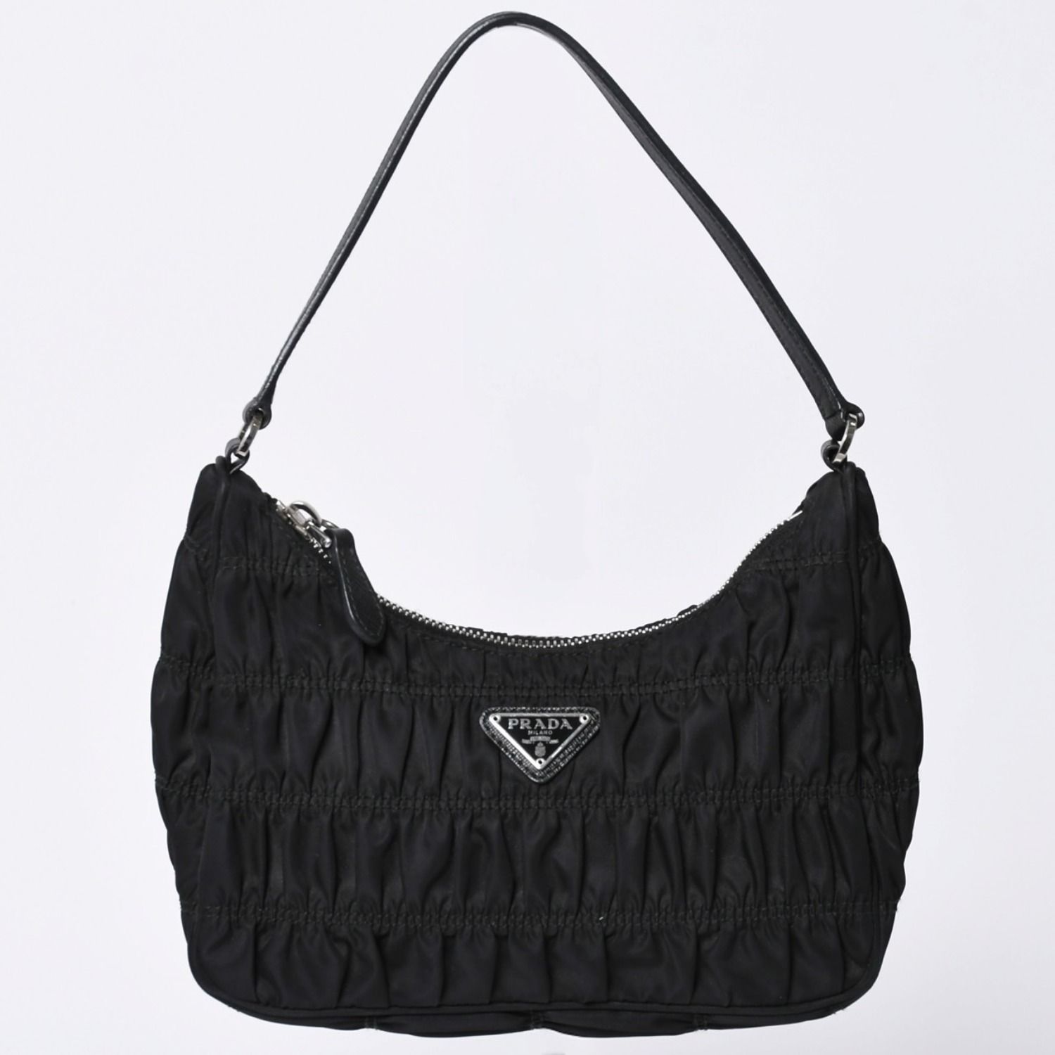 極美品 PRADA プラダ ホーボー ワンショルダーバッグ 1NE204 トライアングルロゴ 三角ロゴプレート ナイロン ブラック 中古 4a001931