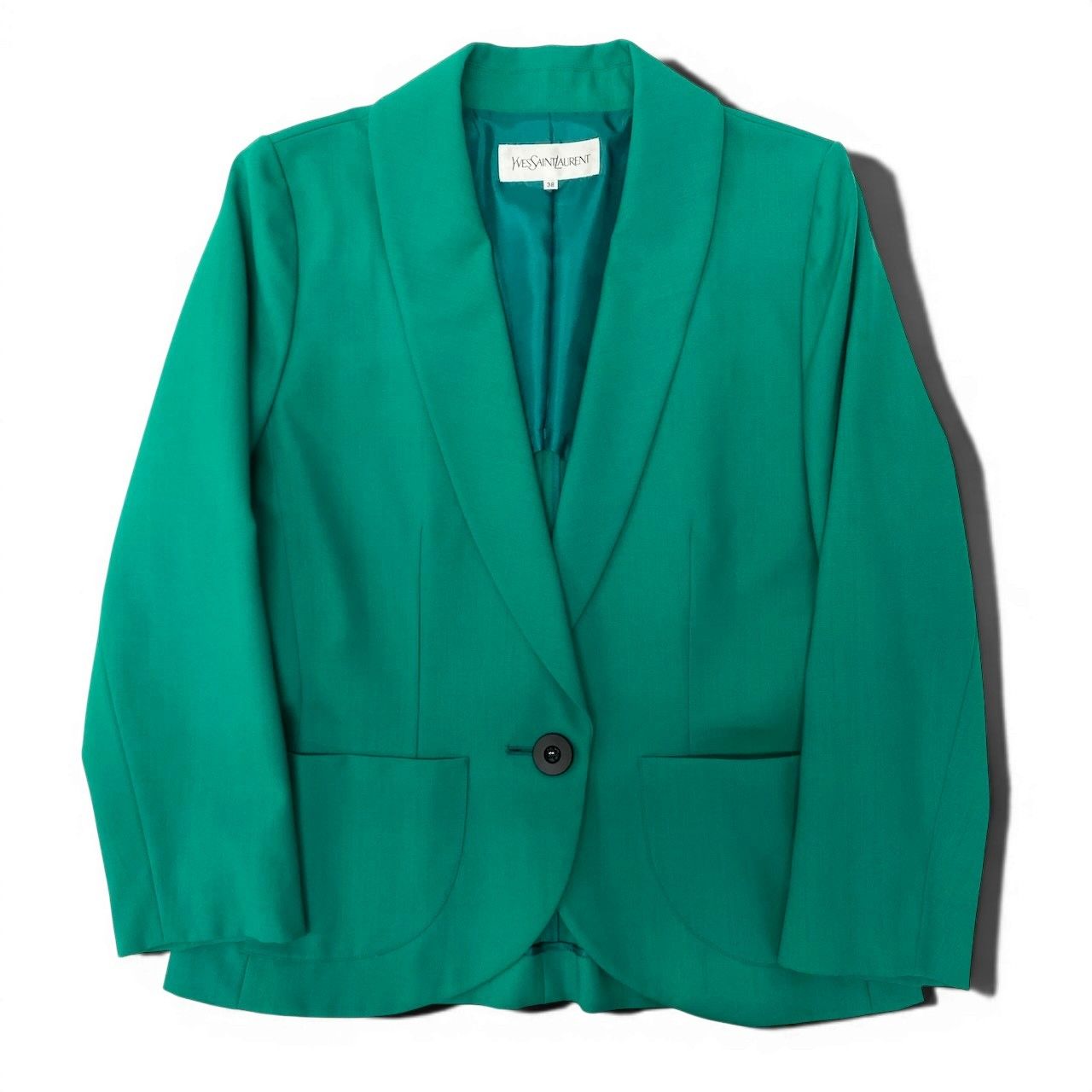 83e12 YVES SAINTLAURENT イヴサンローラン テーラードジャケット アンコンジャケット サイズ38 グリーン レディース 女性服u02t