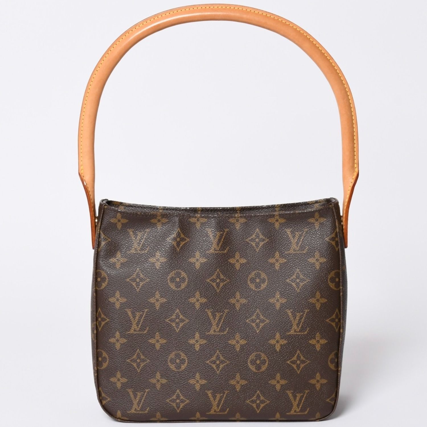 極美品 LOUIS VUITTON ルイヴィトン モノグラム ルーピングMM ワンショルダーバッグ M51146 PVC ヌメ革 ブラウン ゴールド金具 中古 4a002325