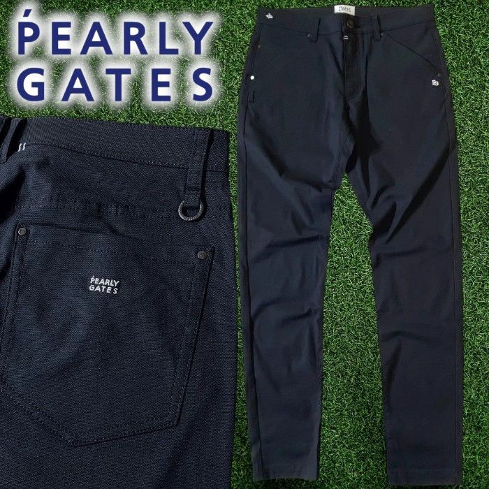 PEARLY GATES パーリーゲイツ ゴルフ 日本製 Think Golf コットン混ドビー クリーンポケット 無地 ストレッチ ロングパンツ ゴルフウェア 055-3931301 定価2.7万 ネイビーブラック ▲028▼60508w02