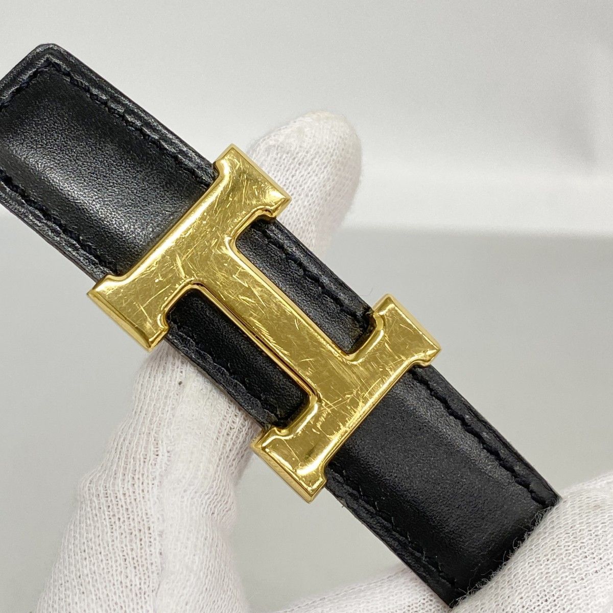 【5da0898】エルメス ベルト コンスタンス ボックスカーフ クシュベル ブラック ゴールド ゴールド金具 ○Y刻印【中古】レディース エルメス コンスタンス Hベルト ボックスカーフ×クシュベル 黒