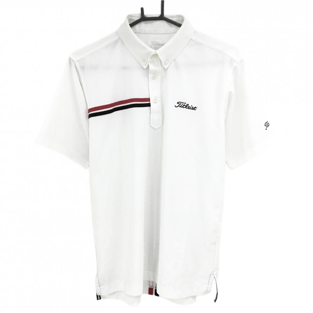 Titleist Short Sleeve Polo Shirt White Back Line Button Down Mens L Golf Wear TITLEIST