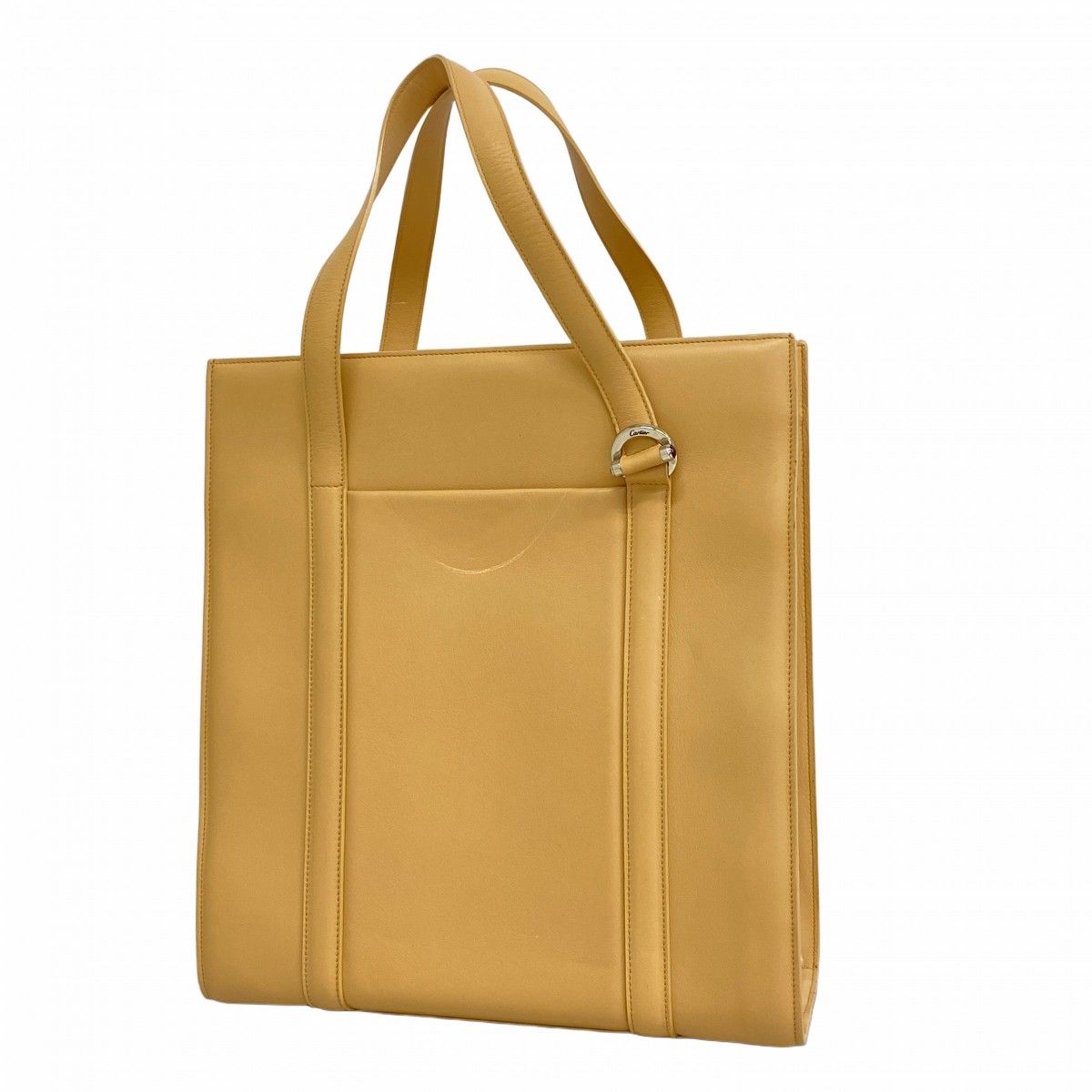 【6eb1786】カルティエ トートバッグ カボション レザー ベージュ シルバー金具【中古】レディース