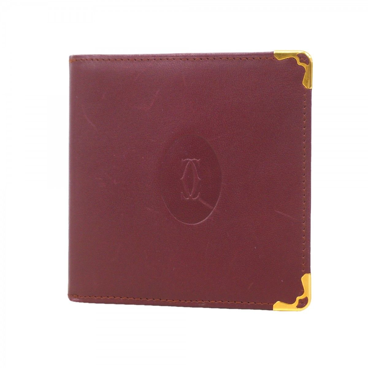 【6eb1641】カルティエ 財布 マスト レザー ボルドー ゴールド金具【中古】メンズ