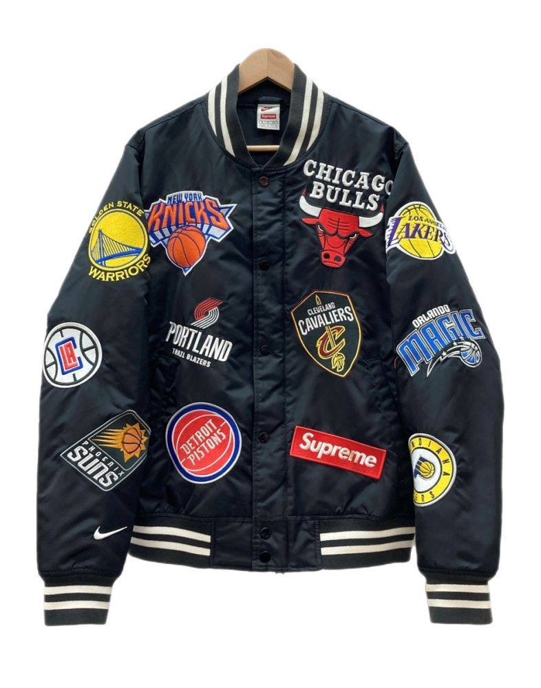 シュプリーム SUPREME 18SS × NIKE ナイキ × NBA Teams Warm-Up Jacket チームズ ウォームアップ ジャケット ダブルジップ バスケ アウター 黒 AO3631-010 ロゴ ブラック Sサイズ 104MT-3112