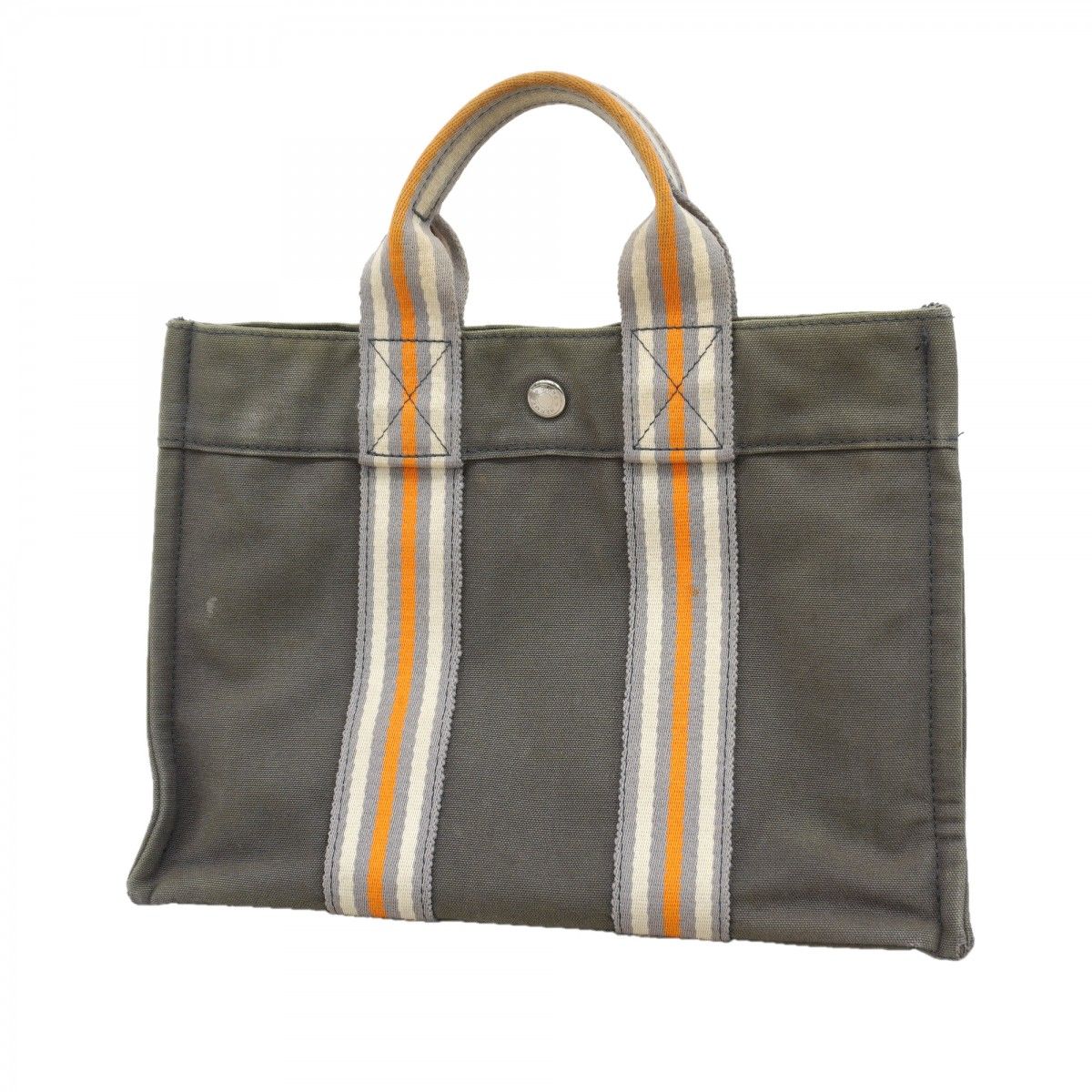 【6eb1672】エルメス トートバッグ フルートゥ キャンバス グレー シルバー金具【中古】レディース