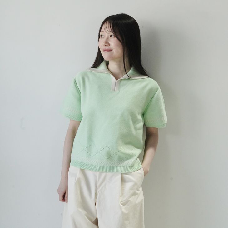 ASEEDONCLOUD | Kafusho Polo Knit (pale green) | アシードンクラウド トップス ポロニット レディース