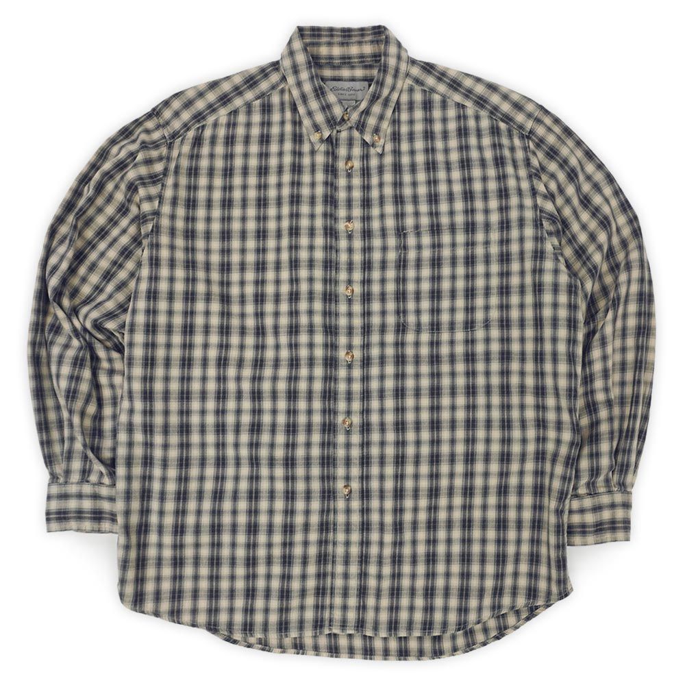 エディーバウアー Eddie Bauer 00s 2000年代 Y2K フランネル ボタンダウンシャツ BD アウトドア USA ヴィンテージ アメリカ 古着 メンズ シャツ ブラック系 チェック柄 L【中古】
