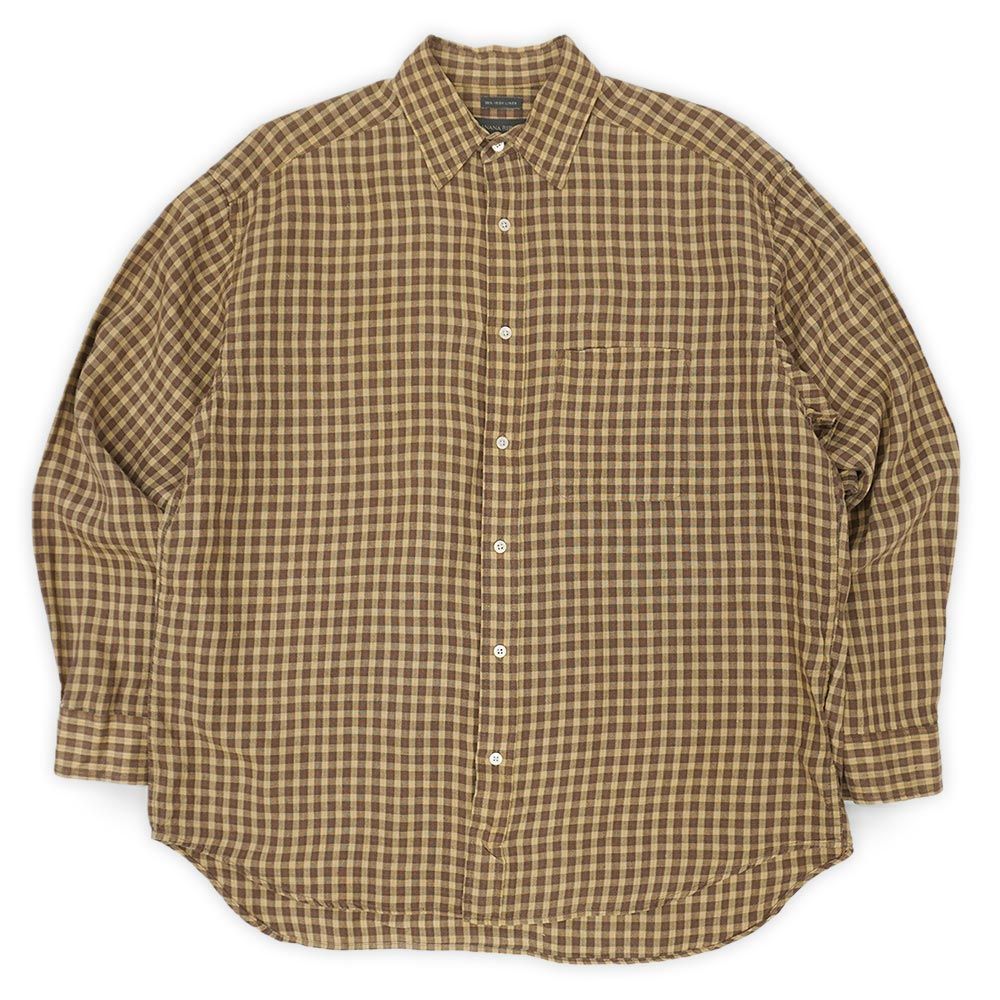 バナナリパブリック Banana Republic 00s 2000年代 Y2K レギュラカラー リネンシャツ IRISH LINEN オールド バナリパ USA ヴィンテージ アメリカ 古着 ブラウン系 チェック柄 L【中古】