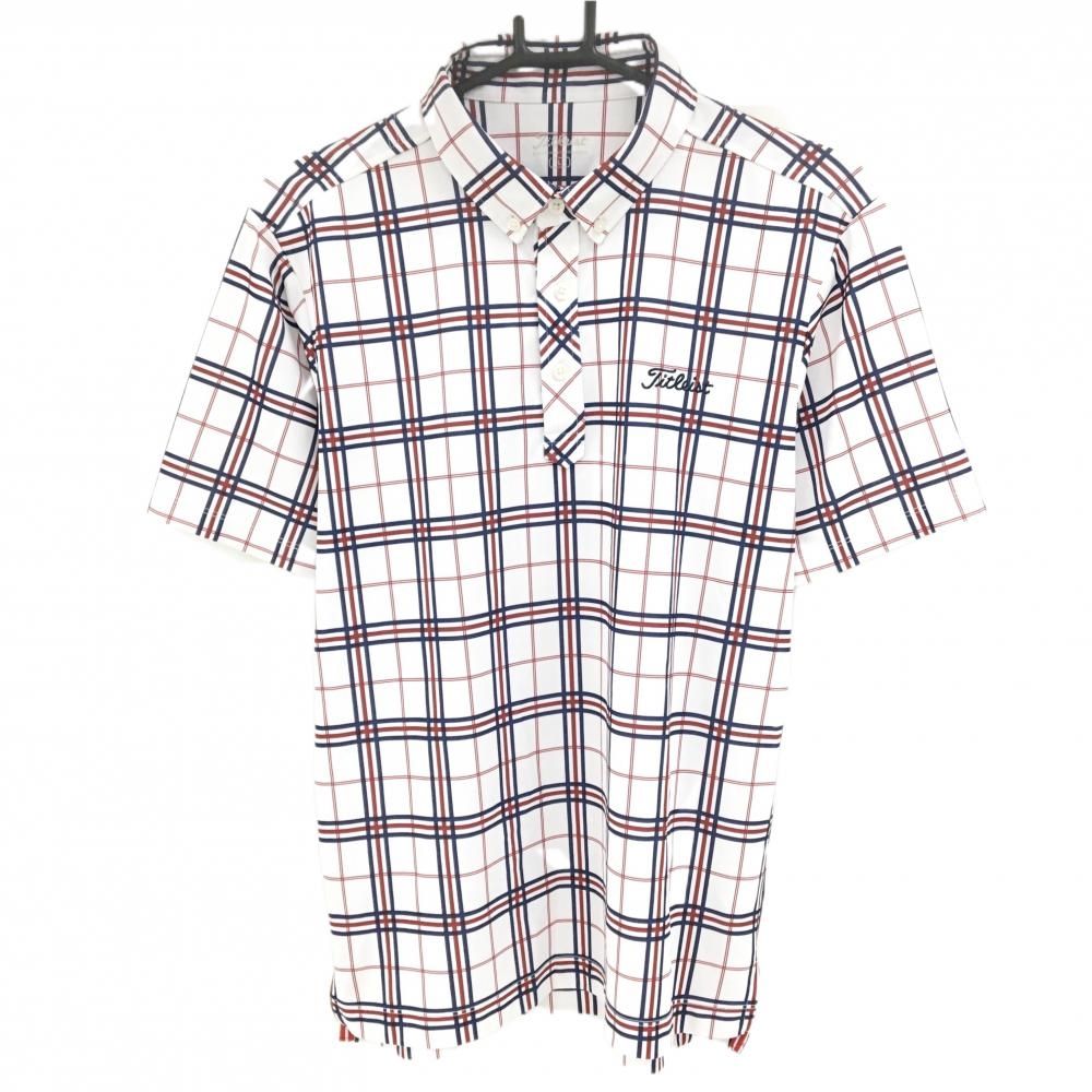 美品】タイトリスト 半袖ポロシャツ 白×ネイビー×レッド チェック