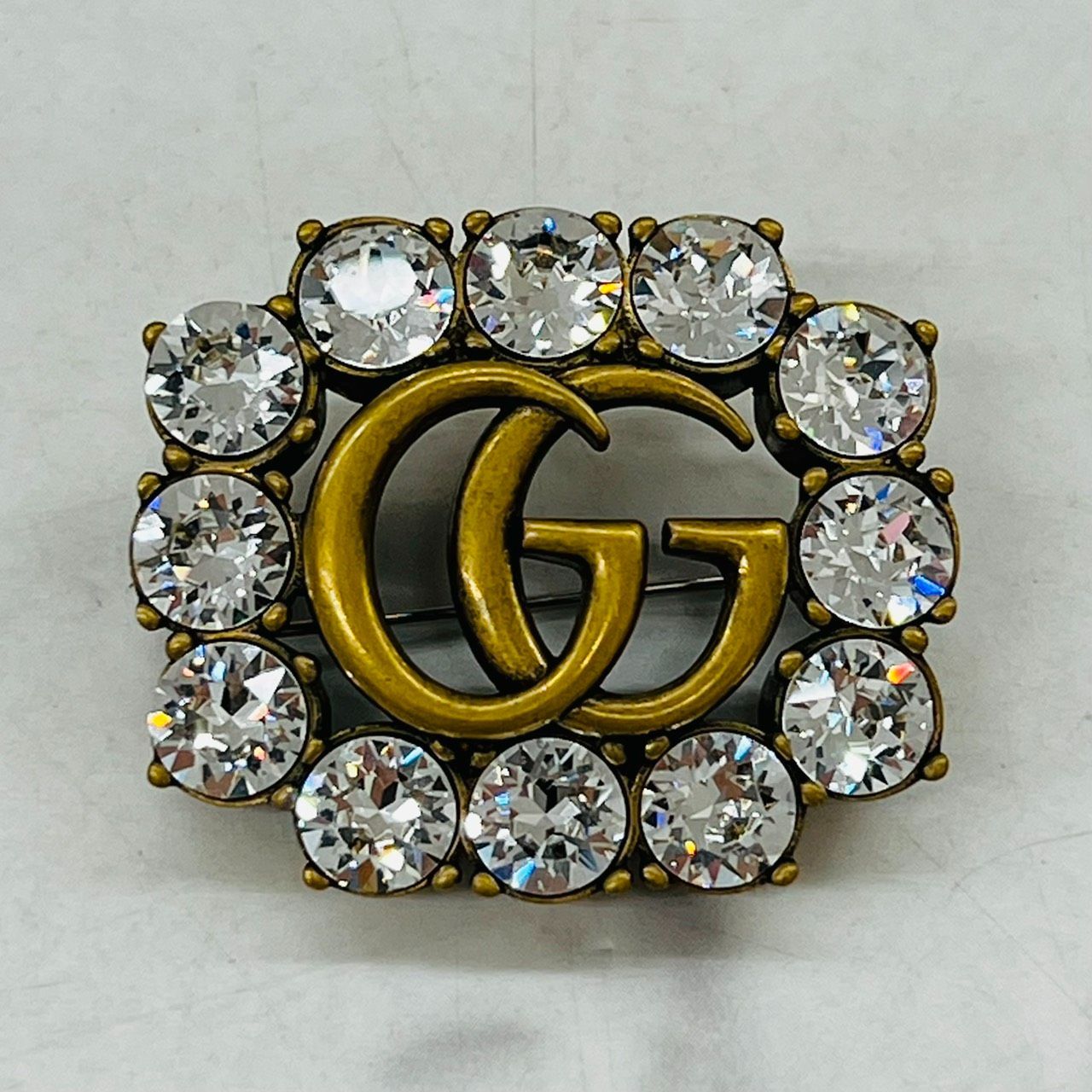 GUCCI グッチ ブローチ GGマーモント GG柄 ラインストーン クリスタル