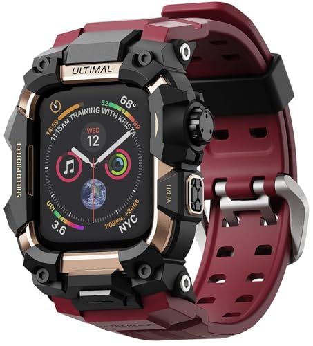 ☆新品☆ULTIMAL に対応 Apple Watch Series 9/8/7（45mm）用 バンド一体型保護ケース TPU 耐衝撃 高耐久 通気性 簡単装着 スポーツ/アウトドア向け ワインレッド afe16c37