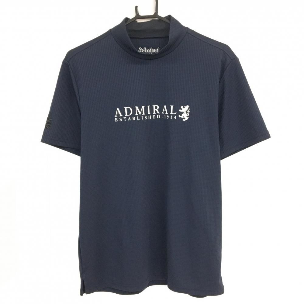 Admiral チェック柄 ハイネックシャツ 半袖 超美品】アドミラル 半袖ハイネックシャツ ネイビー 細目チェック地