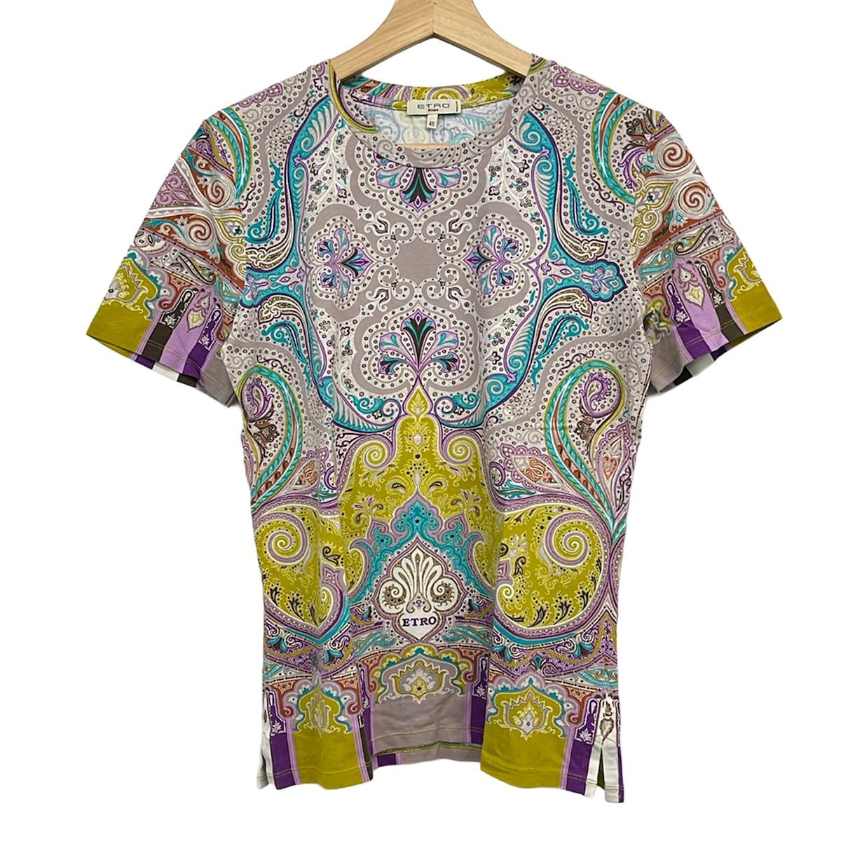 ETRO(エトロ) 半袖カットソー サイズ46 L レディース - グレーベージュ×パープル×マルチ クルーネック/ペイズリー柄