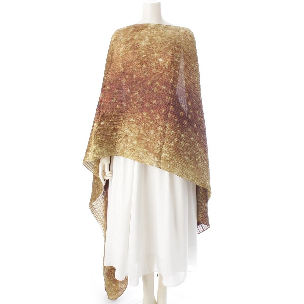 プリーツプリーズ イッセイミヤケ 03AW Deer Skin Design 鹿柄 変形 ポンチョ ジャケット PP34-AD301 ブラウン F【中古】
