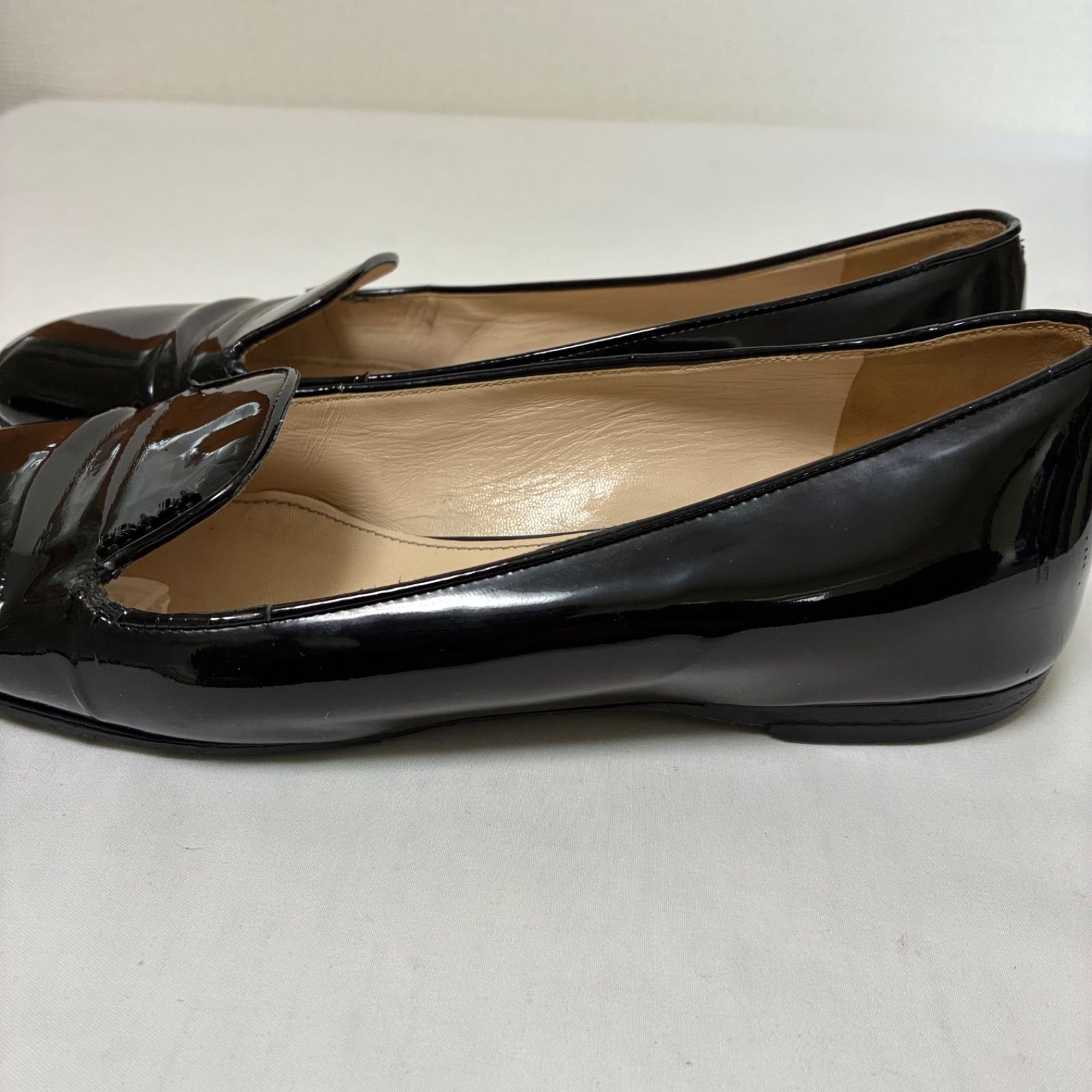 PRADA 　プラダ　サイドロゴ　パテントレザー　ブラックエナメル 　ローファー 38