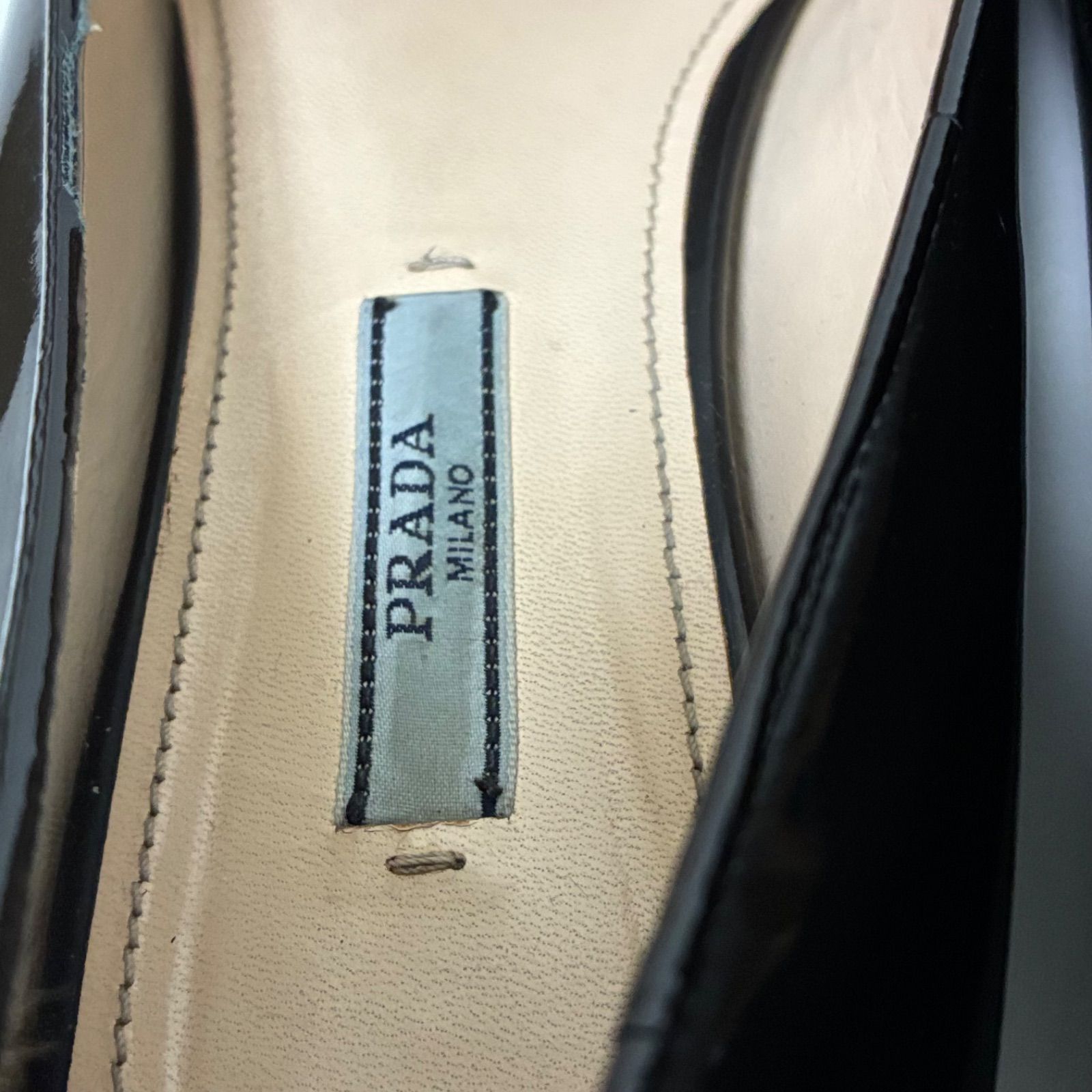 PRADA 　プラダ　サイドロゴ　パテントレザー　ブラックエナメル 　ローファー 38