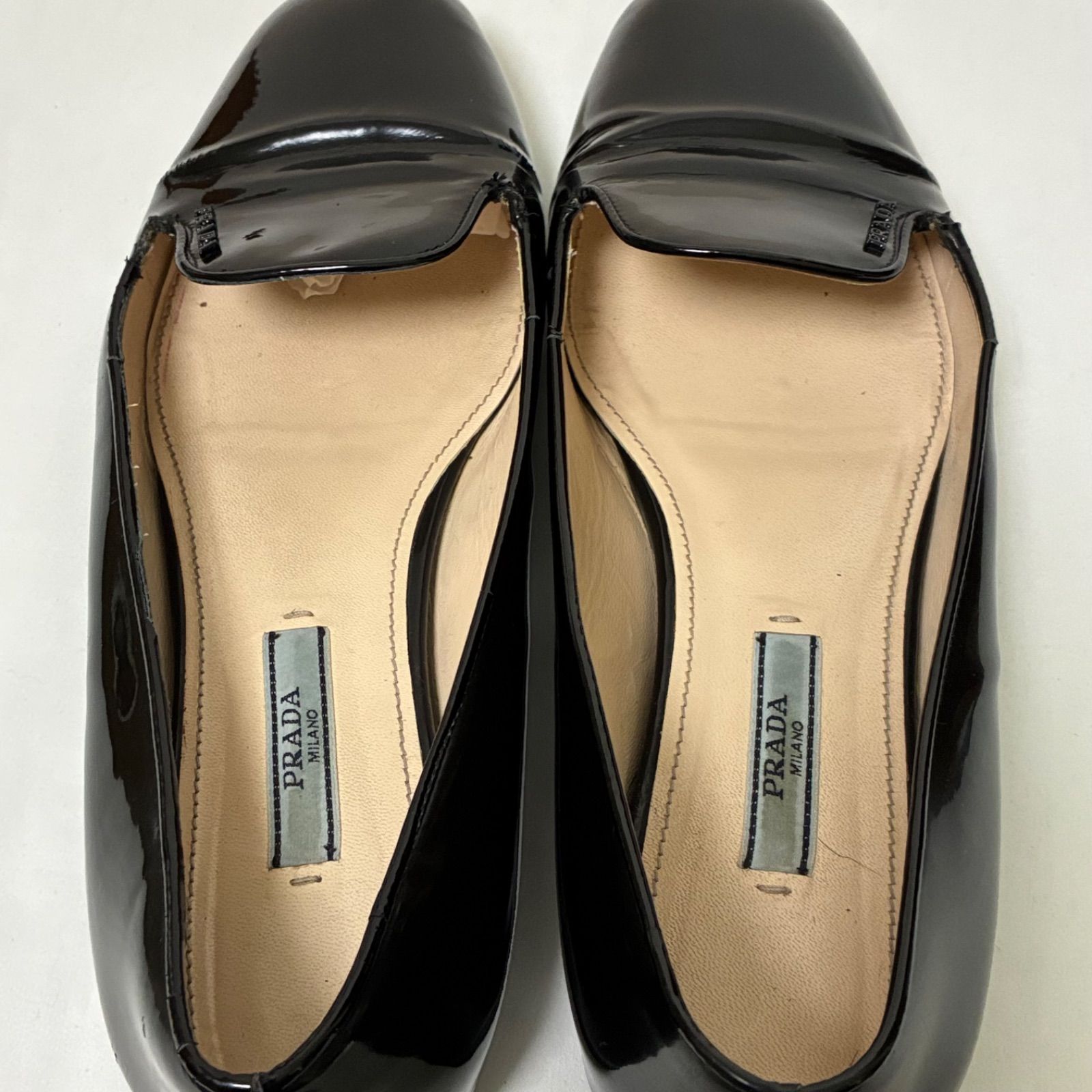 PRADA プラダ サイドロゴ パテントレザー ブラックエナメル ローファー