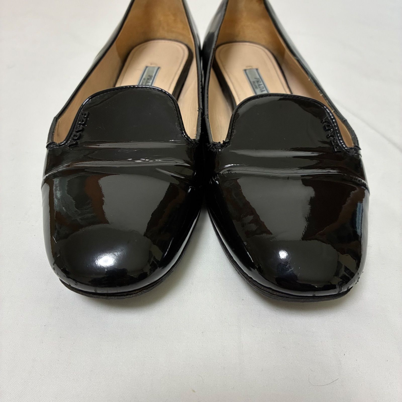 PRADA 　プラダ　サイドロゴ　パテントレザー　ブラックエナメル 　ローファー 38