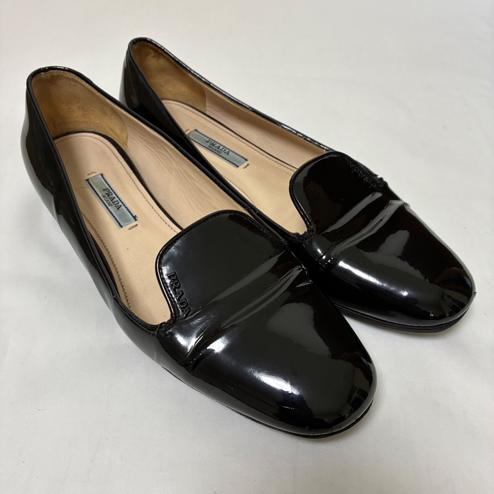 PRADA 　プラダ　サイドロゴ　パテントレザー　ブラックエナメル 　ローファー 38