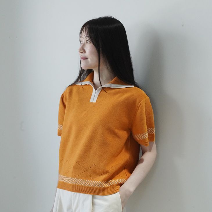 ASEEDONCLOUD | Kafusho Polo Knit (orange) | アシードンクラウド トップス ポロニット レディース