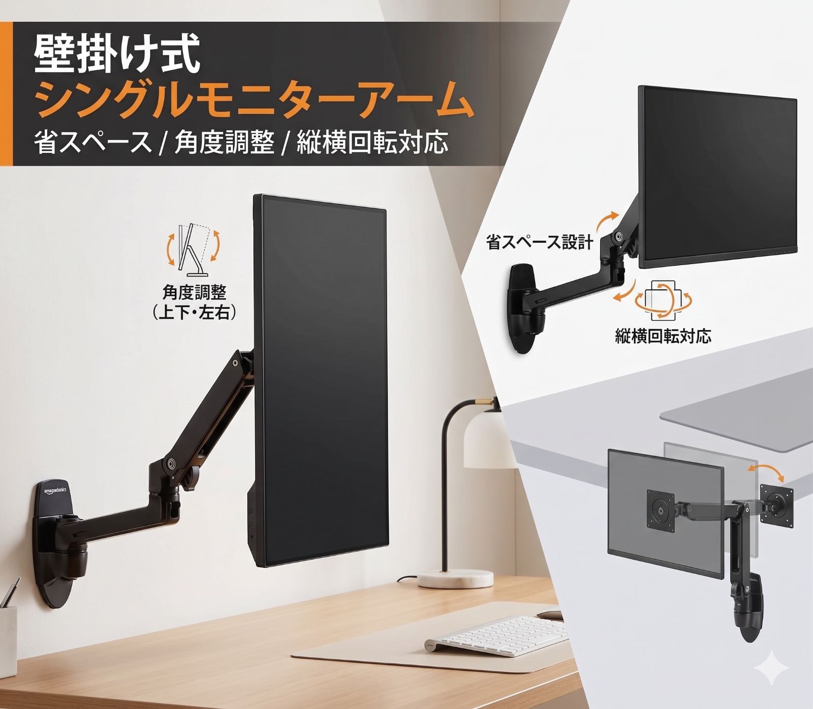 Amazonベーシック モニターアーム シングル-ディスプレイタイプ 中古