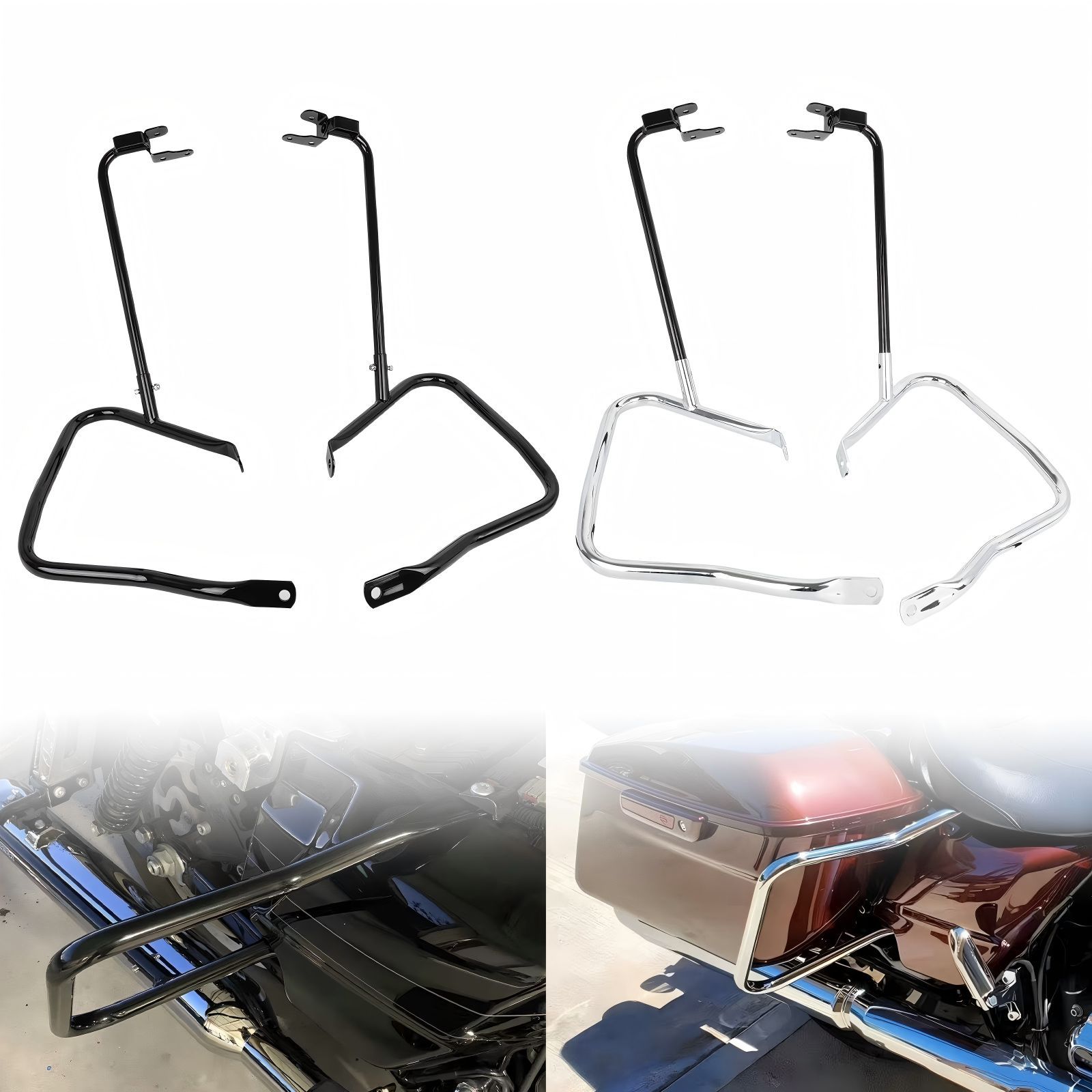 【送料無料】2014–2023 ハーレー Road King Street Glide用 改装リアバンパー サドルバッグガード 高耐久 衝撃吸収 安全保護 スタイリッシュ ブラック/クローム 選択可能 高精度 フィット感抜群 快適走行