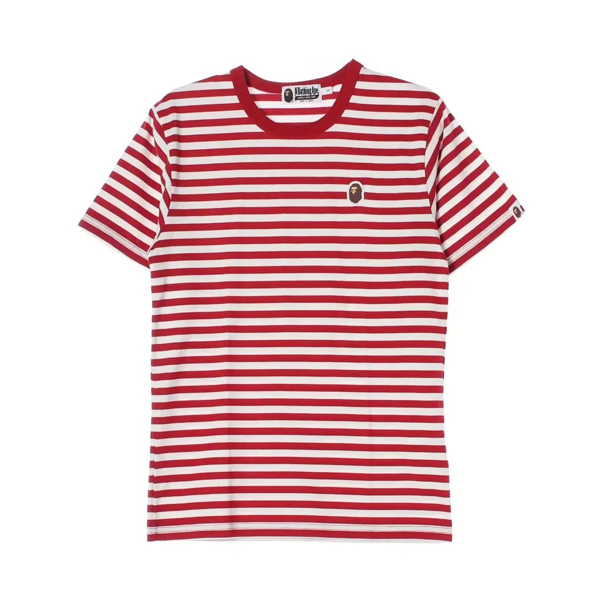 A BATHING APE アベイシングエイプ HEAD ヘッド ロゴ ストライプ Tシャツ レッド