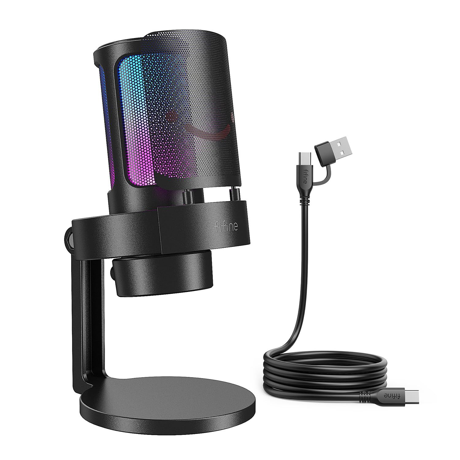 FIFINE ゲーミング マイク USB PC マイク ストリーミング ポッドキャスト レコーディング用 コンデンサー デスクトップコンピューターマイク RGB変換コントロール タッチ式ミュート ヘッドホンジャック ポップフィルター スタンド 6c61cd53
