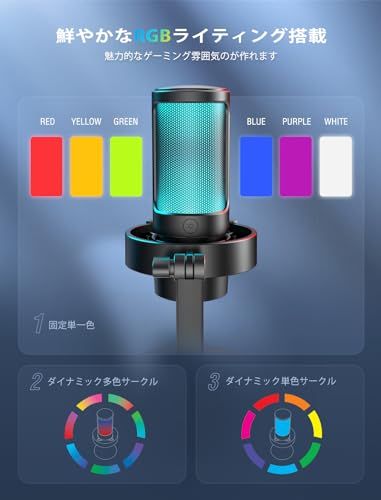 FIFINE ゲーミング マイク USB PC マイク ストリーミング ポッドキャスト レコーディング用 コンデンサー デスクトップコンピューターマイク RGB変換コントロール タッチ式ミュート ヘッドホンジャック ポップフィルター スタンド 6c61cd53