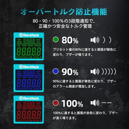 DURATECH デジタルトルクメーター デジタルトルクアダプター 高精度 警告灯機能付き 測定範囲10-200N.m 測定モード2種類 5単位切り替え 差込角12.7mm 6.35mm&9.5mmアダプター付き 六角レンチ 持ち運び便利 収 256fcaca DURATECH デジタルトルクメーター デジタルトルクアダプター 高精度 警告灯機能付き 測定範囲10-200N.m 測定モード2種類 5単位切り替え 差込角12.7mm 6.35mm&9.5mmアダプター付き 六角レンチ 持ち運び便利 収 256fcaca