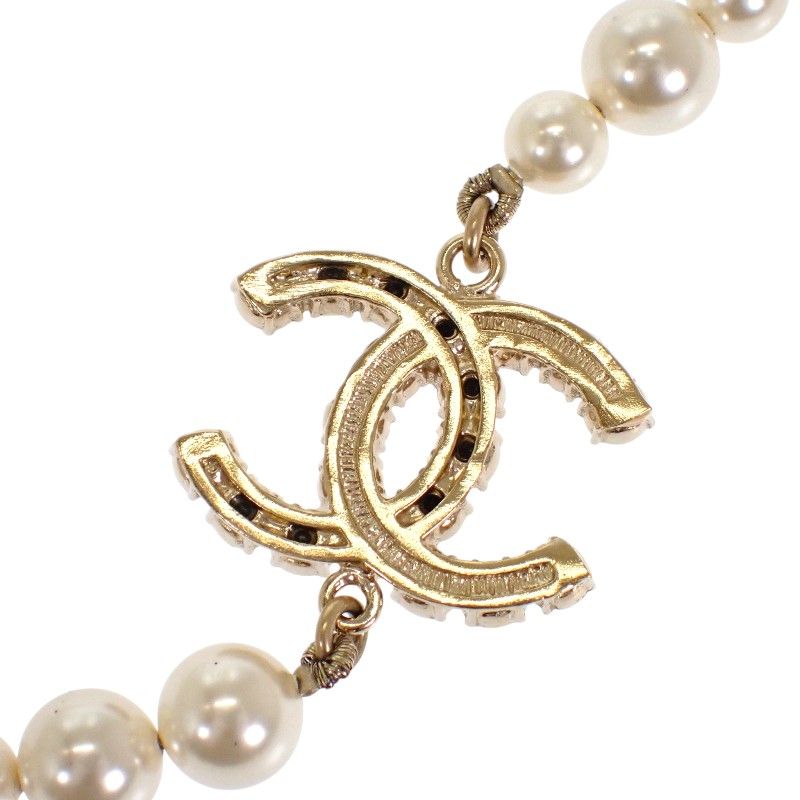 シャネル CHANEL CCパールロング ネックレス メタル フェイクパール ホワイト 白 ブラック 黒 ゴールド金具 レディース ペンダント 保存箱付属 上品 ココマーク【中古】【ABランク】