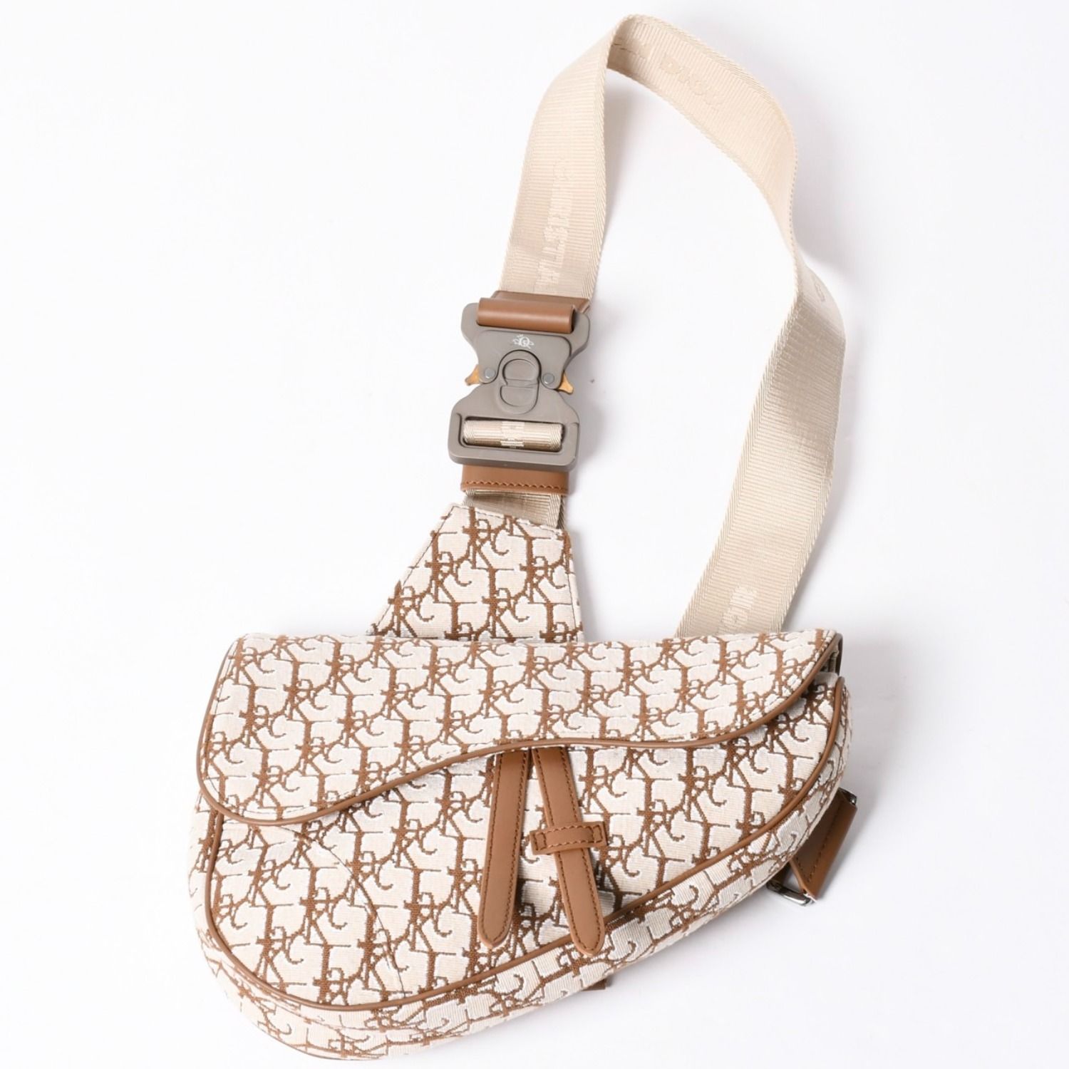 極美品 Christian Dior× Cactus Jack クリスチャンディオール カクタスジャック Travis Scottトロッター サドルバッグ 21-BO-1211 シルバー金具 中古4a001688