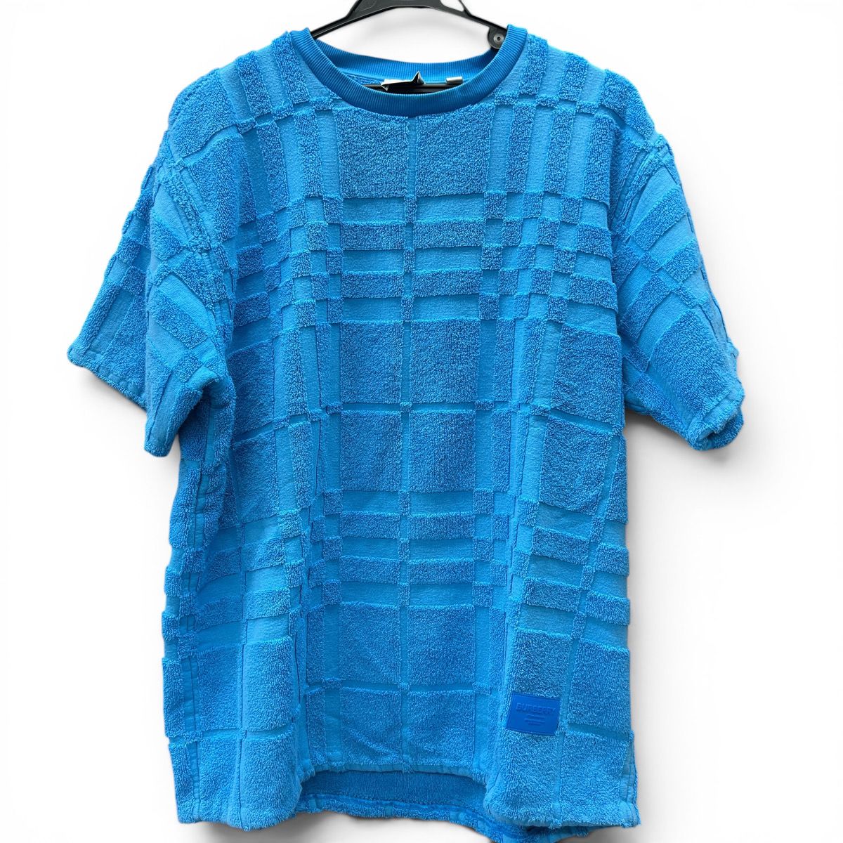 BURBERRY 美品 バーバリー パイル チェック コットン セットアップ 半袖Tシャツ ハーフパンツ ウエストゴム 8071448/8071248 コットン ブルー ラバーロゴ カットソー ショーツ #M ABランク 中古 鑑定済 バーバリーセットアップ